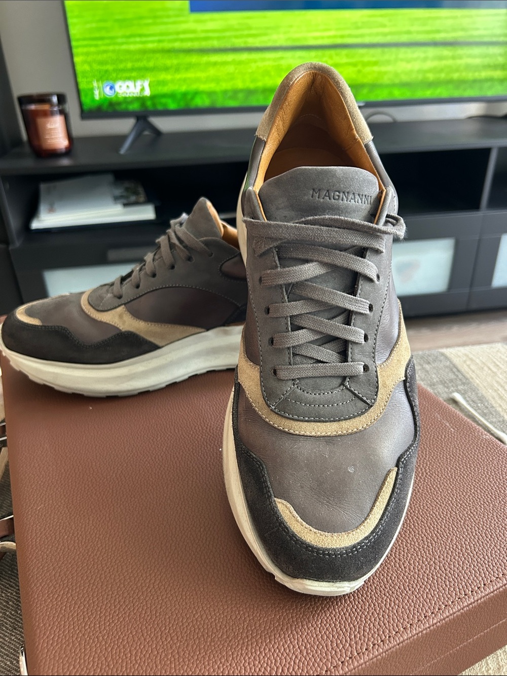 Magnanni Men’s Gray, Tan and Black Mixed-Material Sneakers